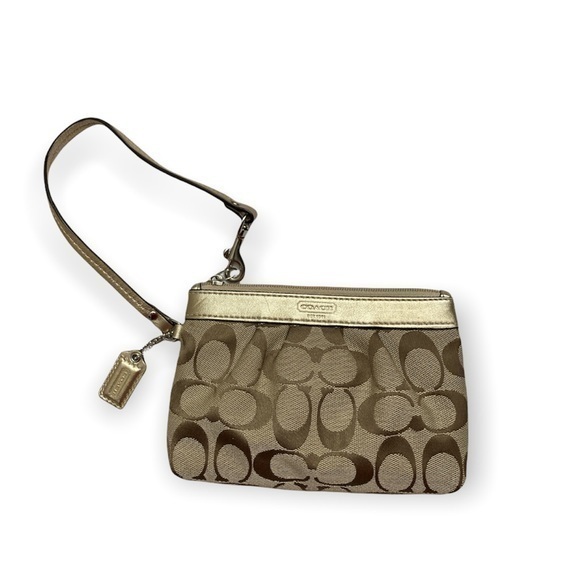 Coach brown gold signature c wristlet bag - Picture 1 of 10
